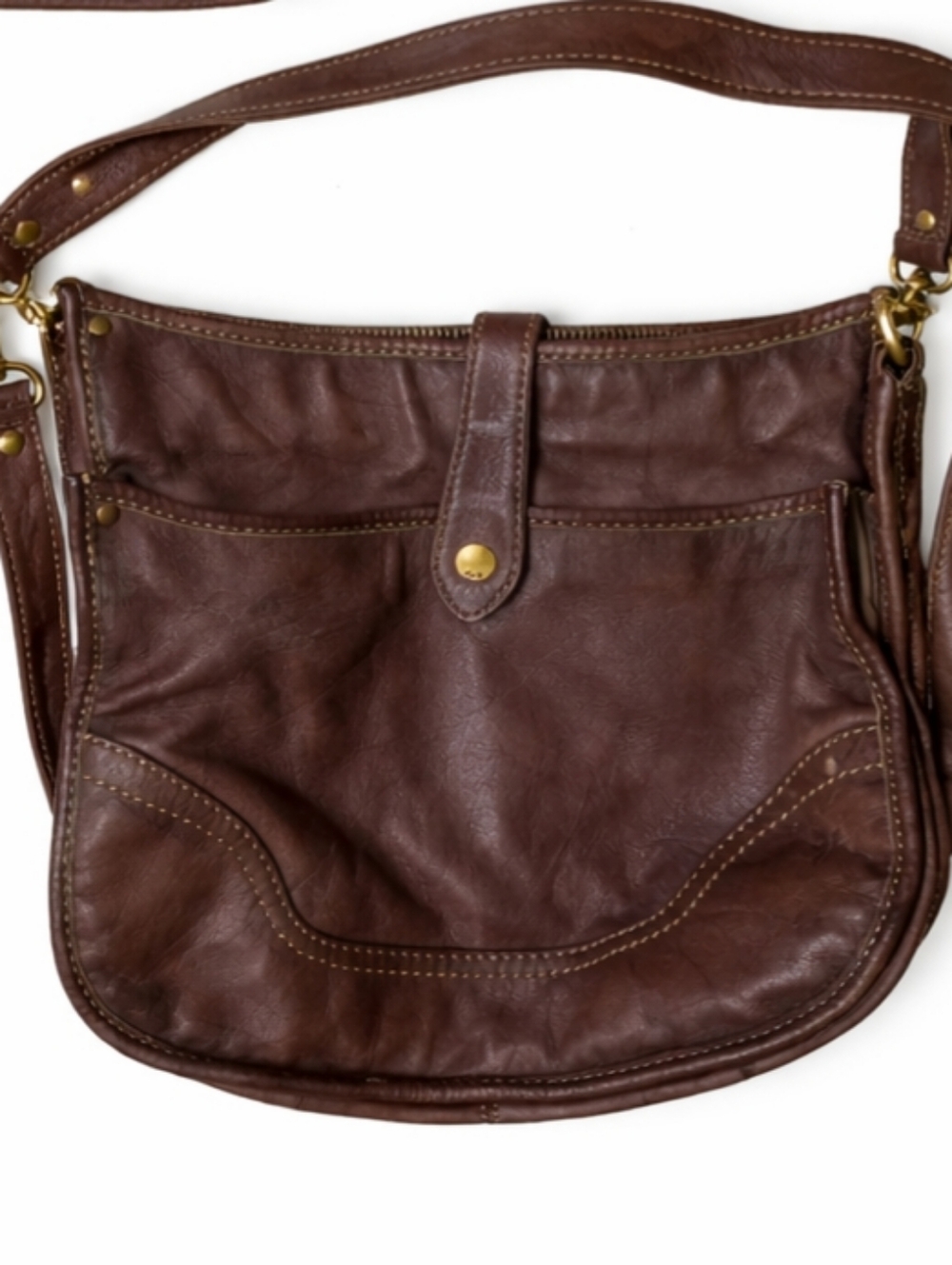 Frye Dark Brown Leather Shoulder Bag with Brass Hardware